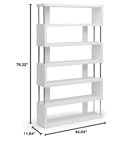 Baxton Studio Barnes 75.5-inch H 6-Shelf Bookcase, White (97-4834-HiT)