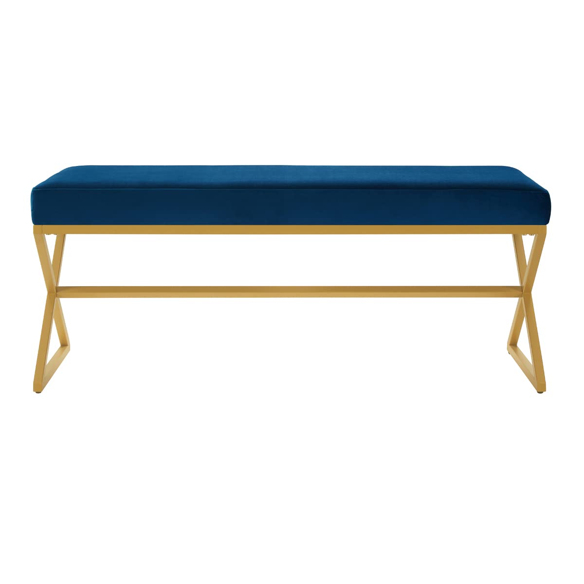 24KF Velvet Upholstered Entryway Bench with Metal Leg, Padded Bedroom Bench Seat Cushion with Golden Metal X-Legs -Jade