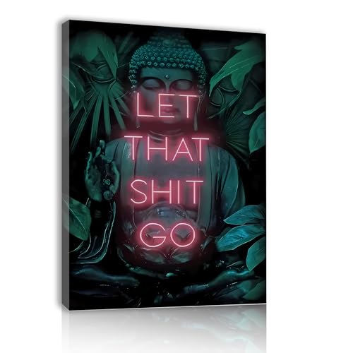 Funny Bathroom Wall Art Let That Shit Go Buddha Bathroom Wall Sign Hanging Decor Office Quotes Neon Posters Wall Decor for Toilet Bathroom Bedroom 11.5x15 Inches