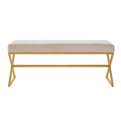 24KF Velvet Upholstered Entryway Bench with Metal Leg, Padded Bedroom Bench Seat Cushion with Golden Metal X-Legs -Jade