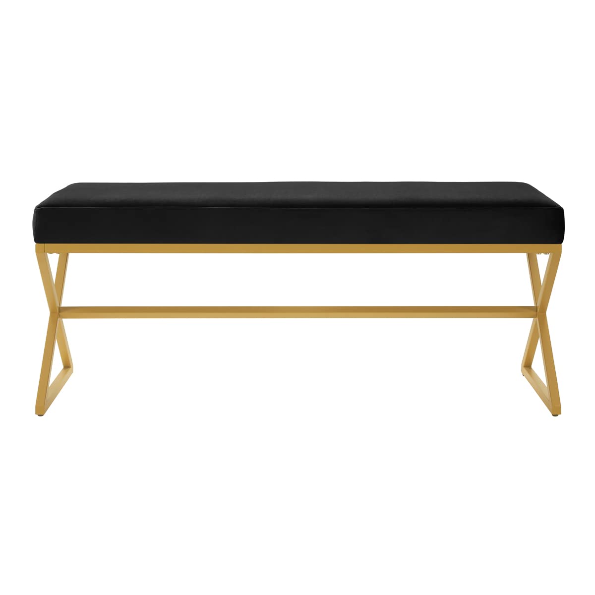 24KF Velvet Upholstered Entryway Bench with Metal Leg, Padded Bedroom Bench Seat Cushion with Golden Metal X-Legs -Jade