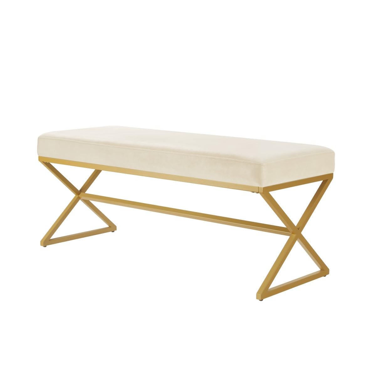 24KF Velvet Upholstered Entryway Bench with Metal Leg, Padded Bedroom Bench Seat Cushion with Golden Metal X-Legs -Jade