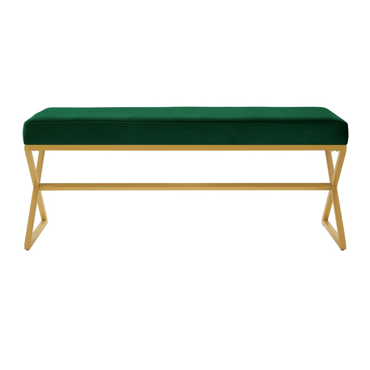 24KF Velvet Upholstered Entryway Bench with Metal Leg, Padded Bedroom Bench Seat Cushion with Golden Metal X-Legs -Jade