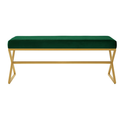 24KF Velvet Upholstered Entryway Bench with Metal Leg, Padded Bedroom Bench Seat Cushion with Golden Metal X-Legs -Jade