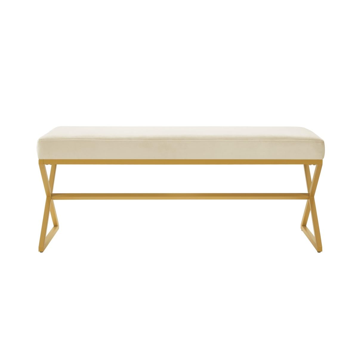 24KF Velvet Upholstered Entryway Bench with Metal Leg, Padded Bedroom Bench Seat Cushion with Golden Metal X-Legs -Jade