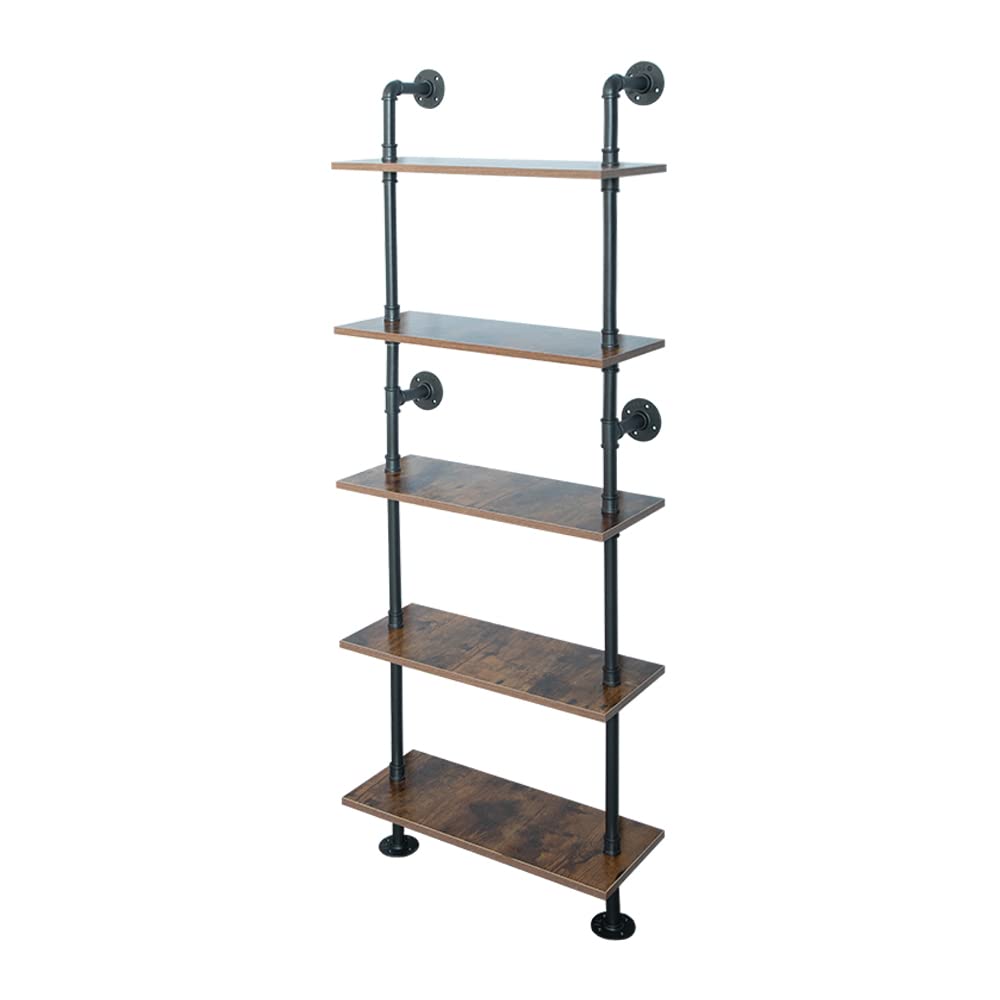 Industrial Gold Bookshelf-6 Tier Wall Mounted Ladder Bookshelf, Rustic Gold Storage Book Shelves Display Bookcases for Living Room/Home/Office