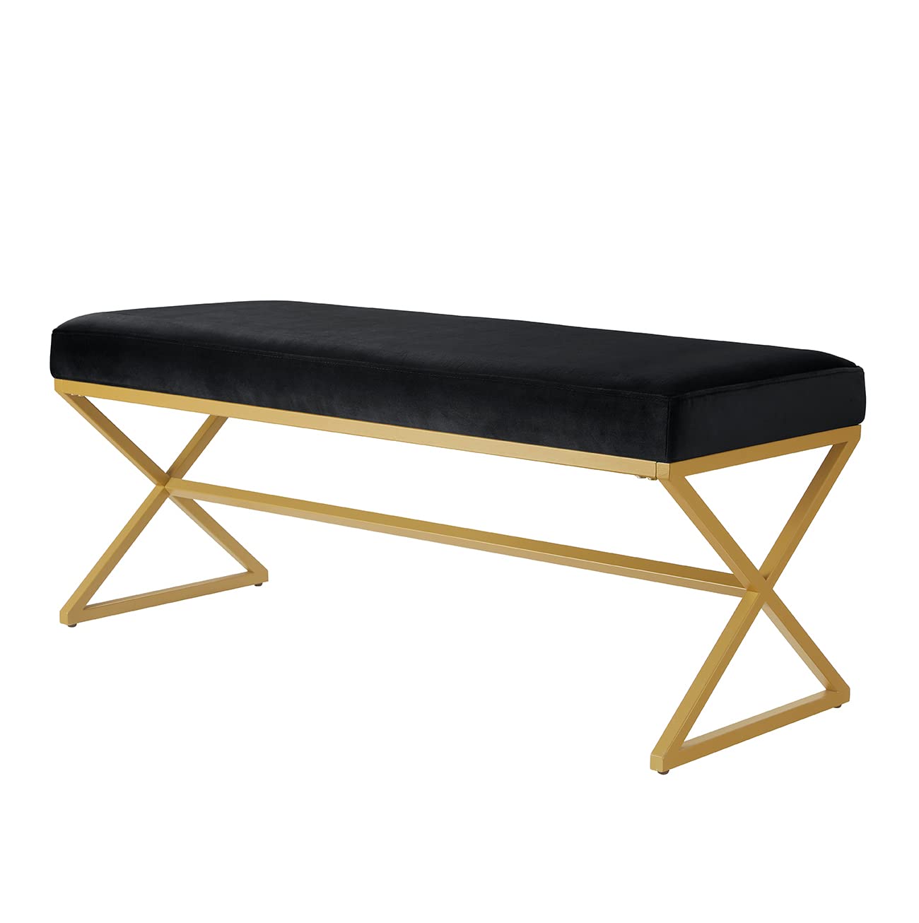 24KF Velvet Upholstered Entryway Bench with Metal Leg, Padded Bedroom Bench Seat Cushion with Golden Metal X-Legs -Jade