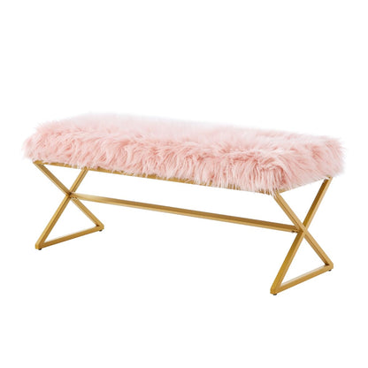 24KF Velvet Upholstered Entryway Bench with Metal Leg, Padded Bedroom Bench Seat Cushion with Golden Metal X-Legs -Jade