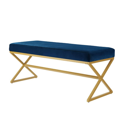 24KF Velvet Upholstered Entryway Bench with Metal Leg, Padded Bedroom Bench Seat Cushion with Golden Metal X-Legs -Jade