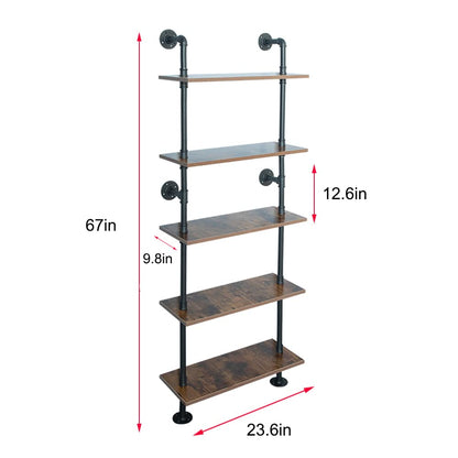 Industrial Gold Bookshelf-6 Tier Wall Mounted Ladder Bookshelf, Rustic Gold Storage Book Shelves Display Bookcases for Living Room/Home/Office