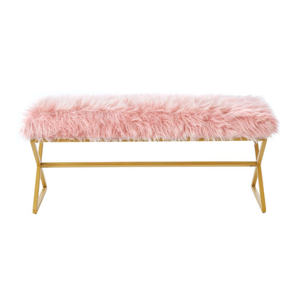 24KF Velvet Upholstered Entryway Bench with Metal Leg, Padded Bedroom Bench Seat Cushion with Golden Metal X-Legs -Jade