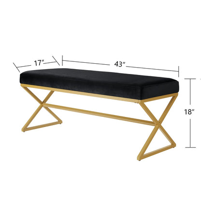 24KF Velvet Upholstered Entryway Bench with Metal Leg, Padded Bedroom Bench Seat Cushion with Golden Metal X-Legs -Jade