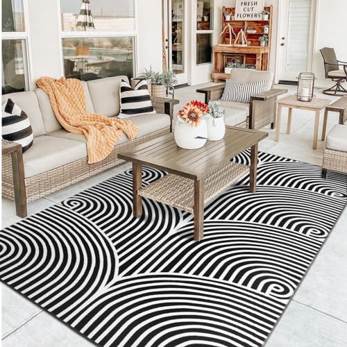 Tiffasea Woven Runner Rug 2'x6', Machine Washable Indoor Outdoor Rugs Cotton Woven Area Rug Hallway Runner Rug Entryway Rug for Living Room/Laundry/Bathroom/Bedroom(Black and White)