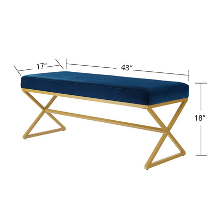 24KF Velvet Upholstered Entryway Bench with Metal Leg, Padded Bedroom Bench Seat Cushion with Golden Metal X-Legs -Jade