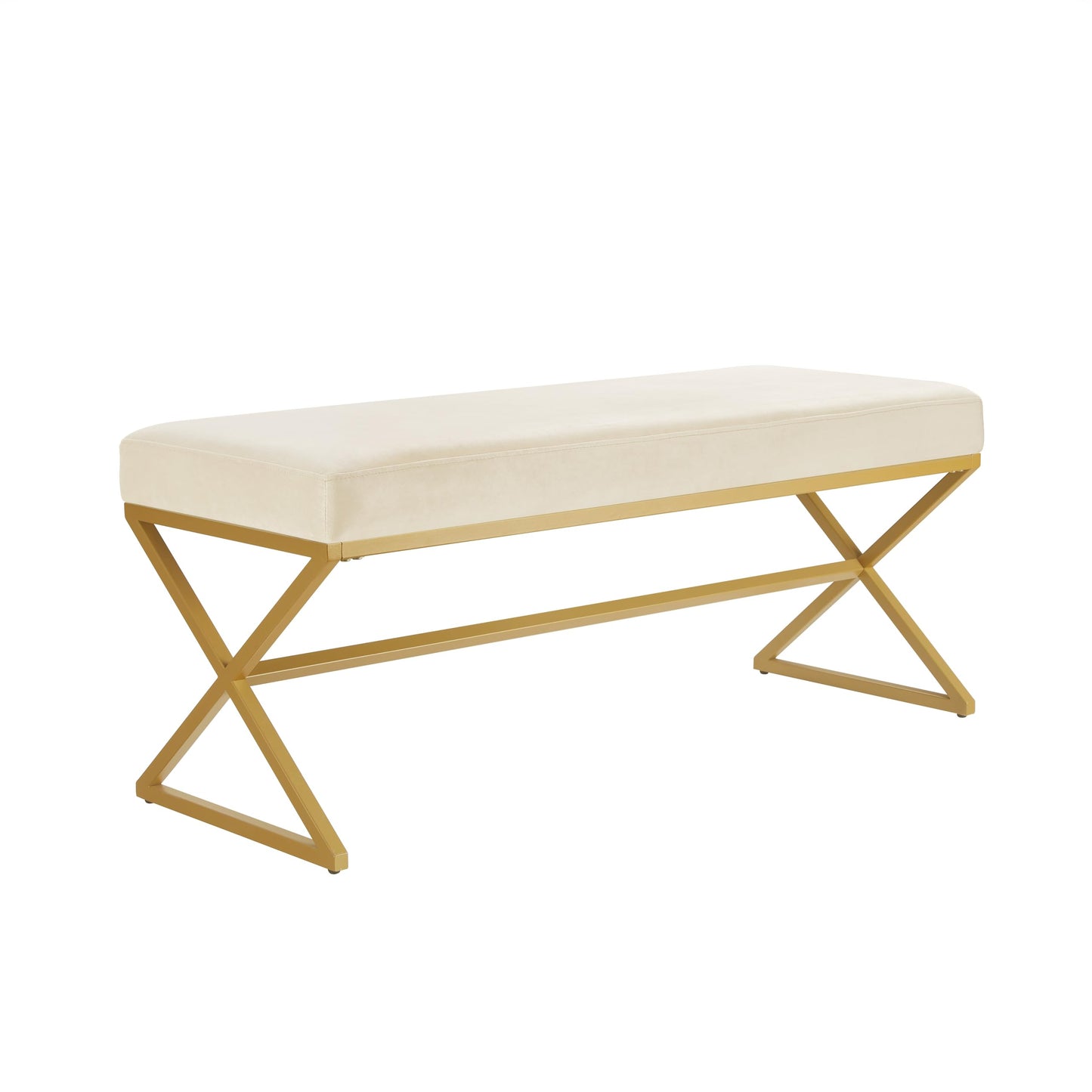 24KF Velvet Upholstered Entryway Bench with Metal Leg, Padded Bedroom Bench Seat Cushion with Golden Metal X-Legs -Jade