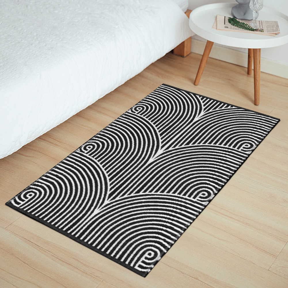 Tiffasea Woven Runner Rug 2'x6', Machine Washable Indoor Outdoor Rugs Cotton Woven Area Rug Hallway Runner Rug Entryway Rug for Living Room/Laundry/Bathroom/Bedroom(Black and White)