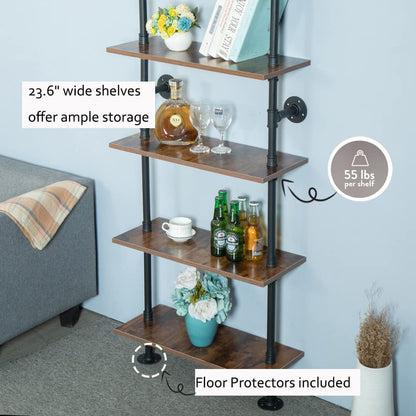 Industrial Gold Bookshelf-6 Tier Wall Mounted Ladder Bookshelf, Rustic Gold Storage Book Shelves Display Bookcases for Living Room/Home/Office