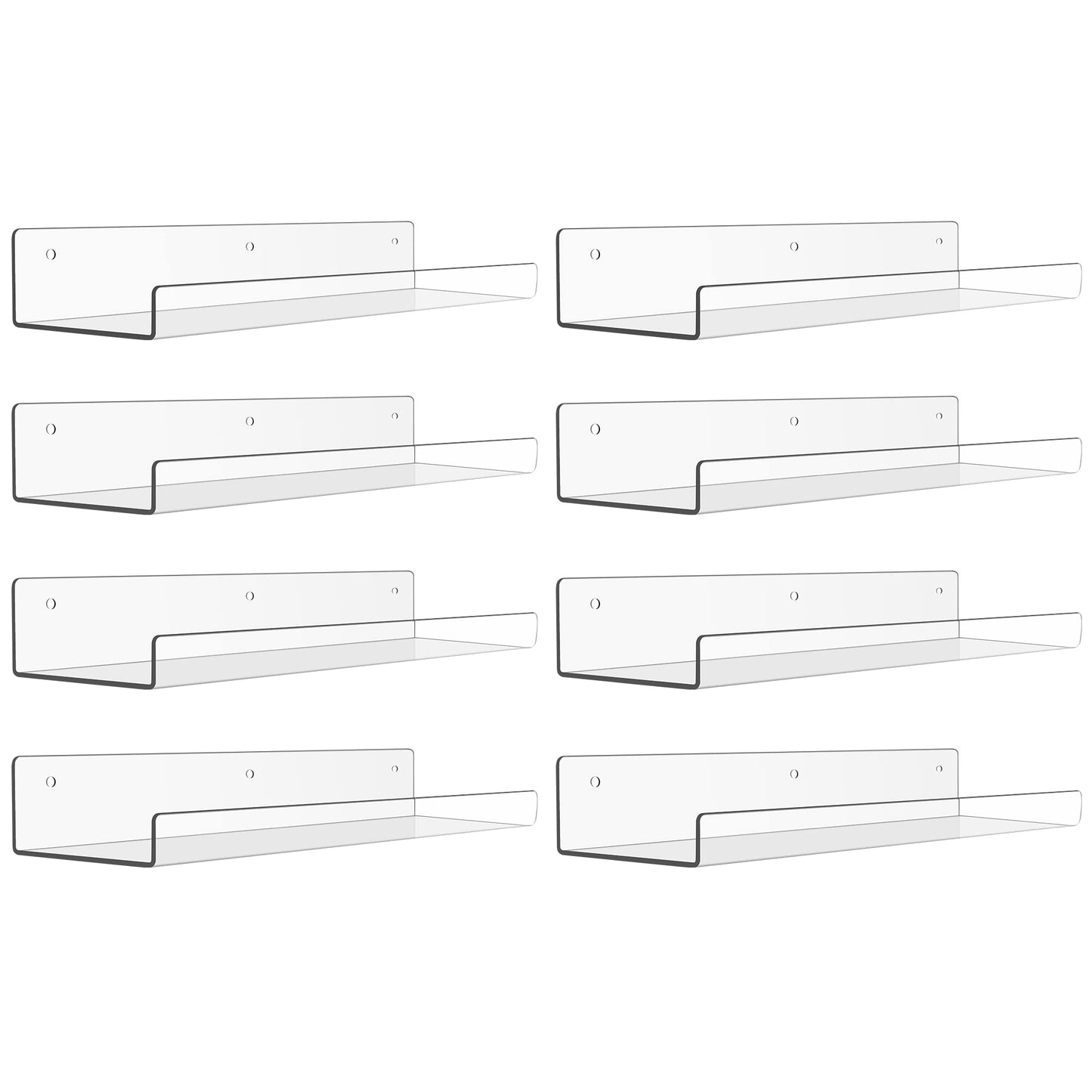 upsimples 4 Pack Acrylic Shelves for Wall Storage, 15" Floating Bookshelves for Kids, Display Shelf Organizer for Bathroom, Bedroom, Living Room, Kitchen, Room Decor, Clear