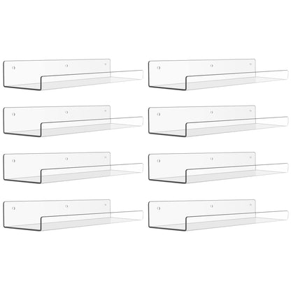 upsimples 4 Pack Acrylic Shelves for Wall Storage, 15" Floating Bookshelves for Kids, Display Shelf Organizer for Bathroom, Bedroom, Living Room, Kitchen, Room Decor, Clear