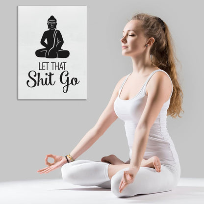 Funny Bathroom Wall Art Let That Shit Go Buddha Bathroom Wall Sign Hanging Decor Office Quotes Neon Posters Wall Decor for Toilet Bathroom Bedroom 11.5x15 Inches