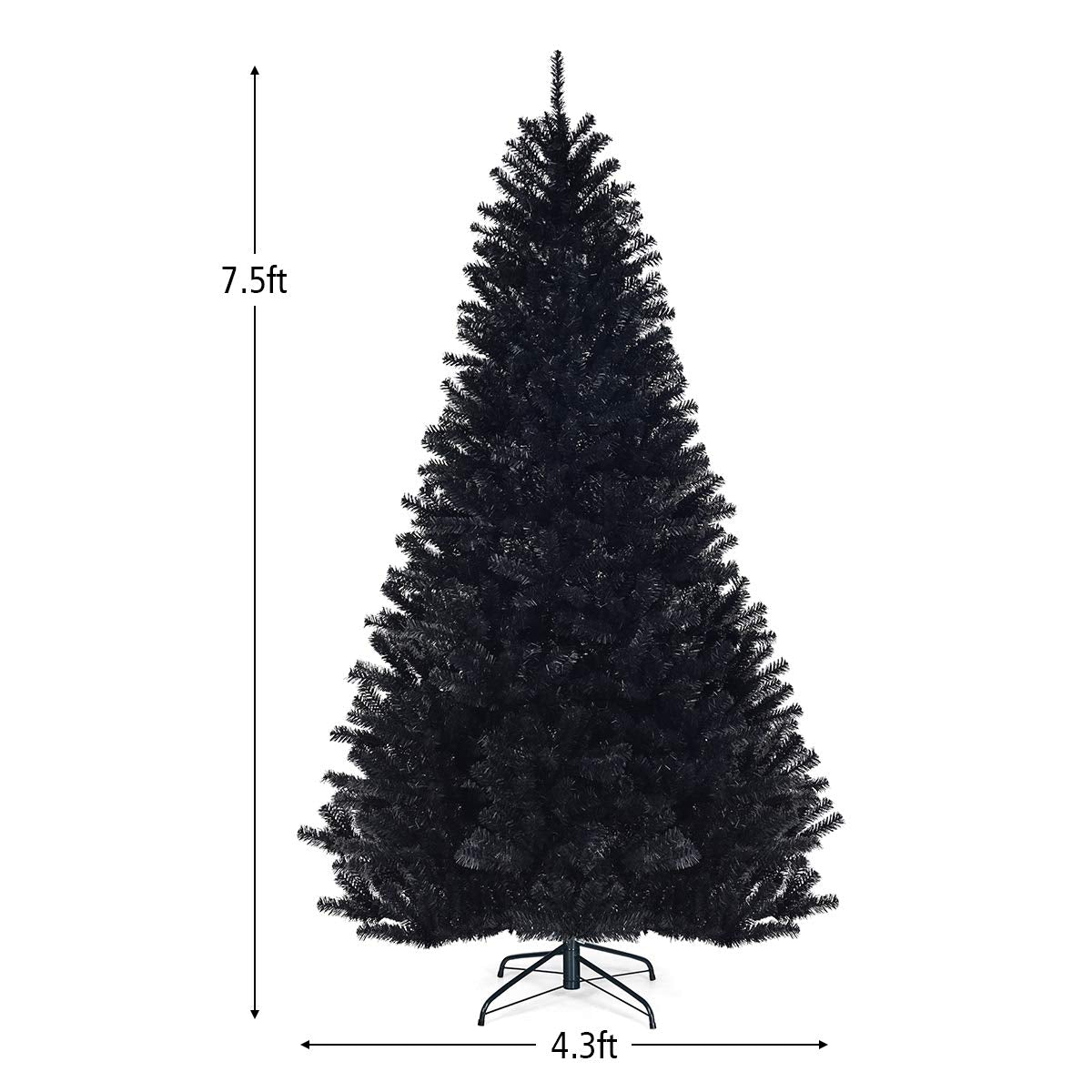 Goplus 6ft Unlit Black Christmas Tree, Artificial Halloween Tree with 1036 Branch Tips, Metal Stand, Xmas Full Tree for Indoor Holiday Carnival Party