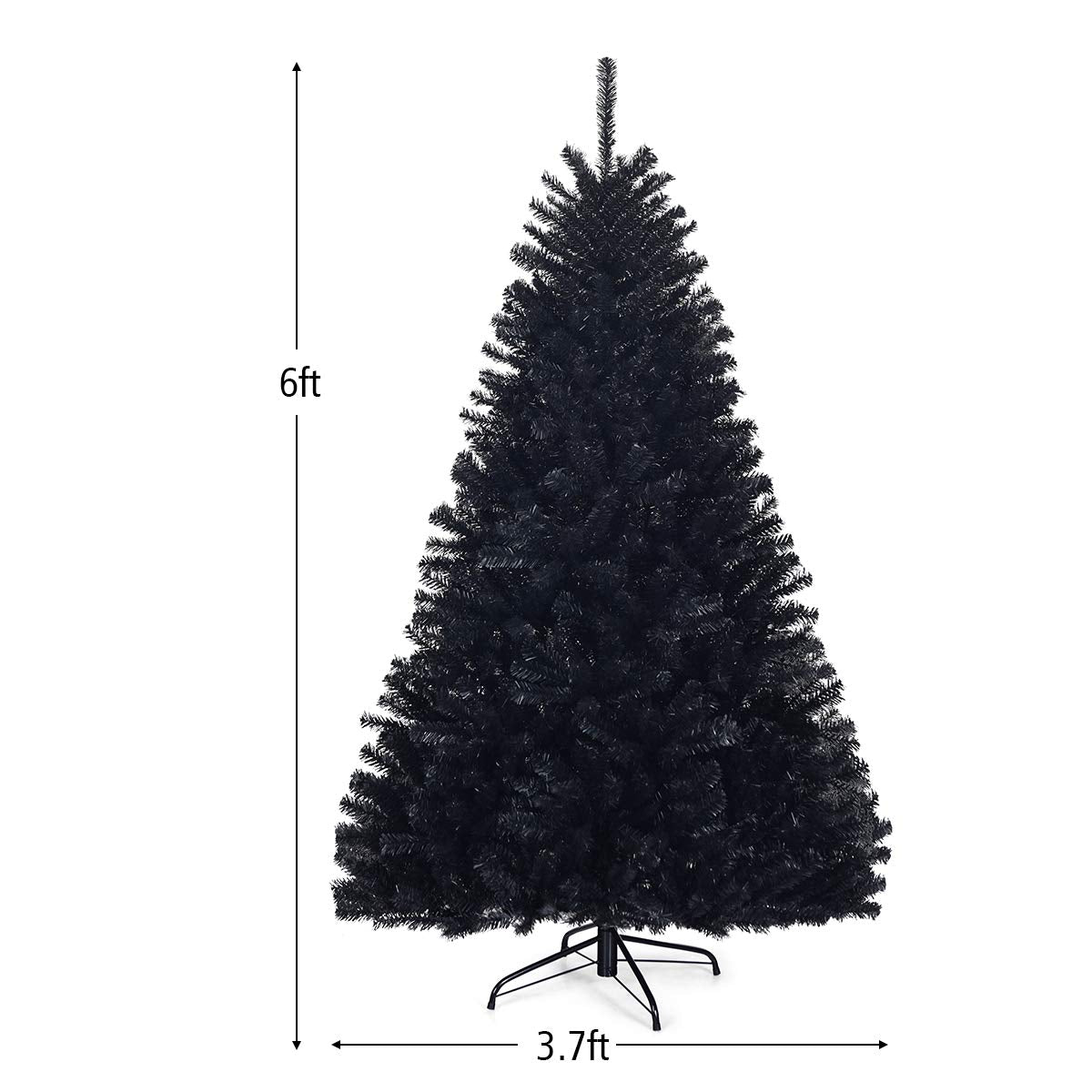 Goplus 6ft Unlit Black Christmas Tree, Artificial Halloween Tree with 1036 Branch Tips, Metal Stand, Xmas Full Tree for Indoor Holiday Carnival Party