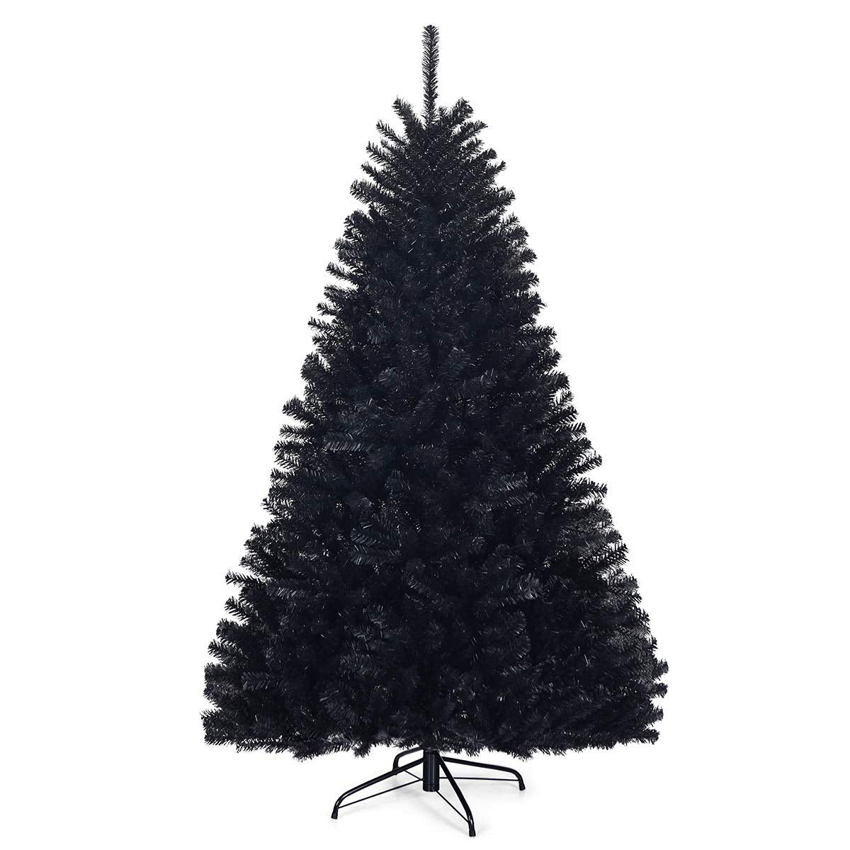 Goplus 6ft Unlit Black Christmas Tree, Artificial Halloween Tree with 1036 Branch Tips, Metal Stand, Xmas Full Tree for Indoor Holiday Carnival Party