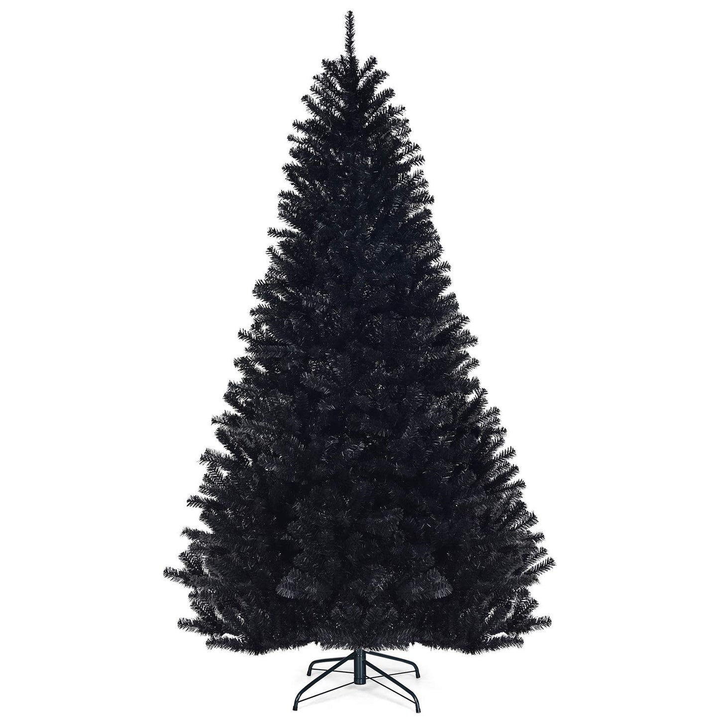 Goplus 6ft Unlit Black Christmas Tree, Artificial Halloween Tree with 1036 Branch Tips, Metal Stand, Xmas Full Tree for Indoor Holiday Carnival Party