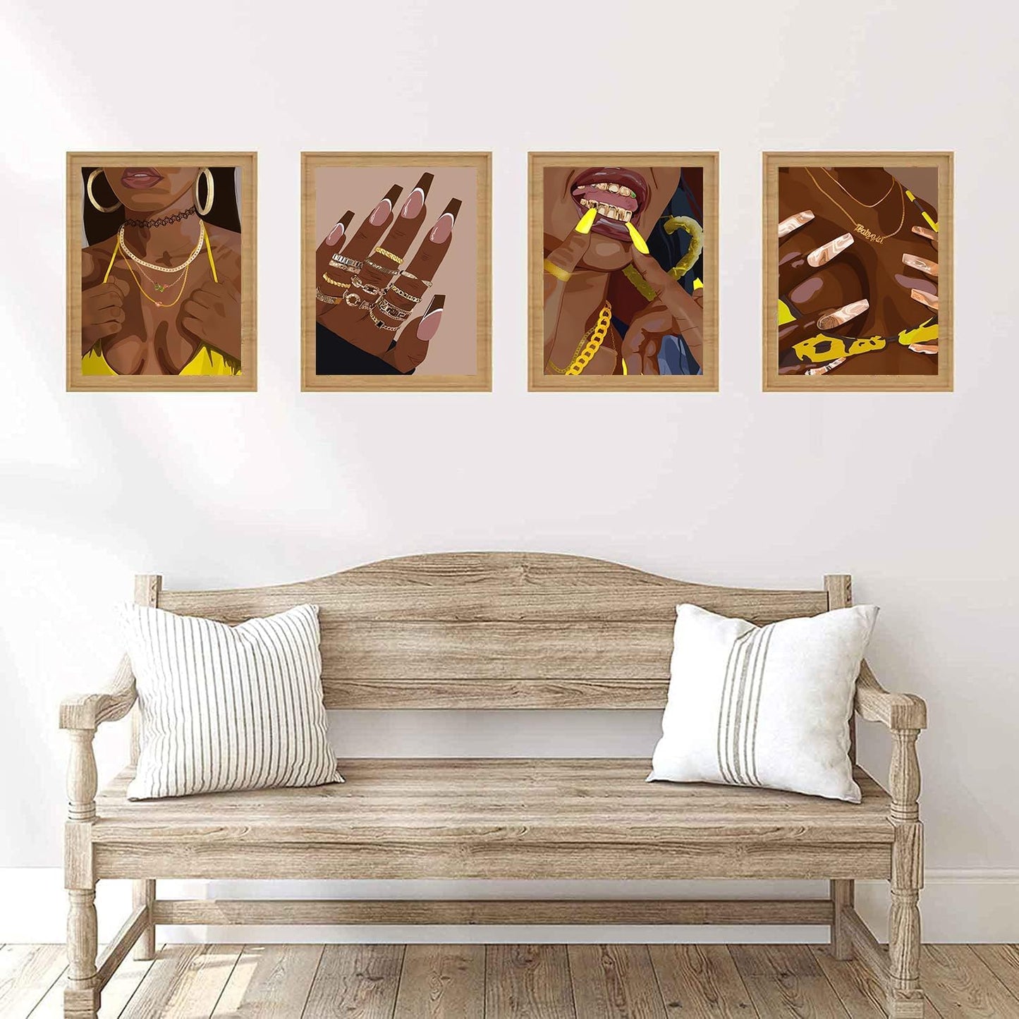 Black Woman Art Prints,Boho Black Female Wall Art, African American Woman Wall Art Poster, ,Abstract Black Girl Wall Art Decoration,Girl Room Wall Decoration Gift Bedroom Living Room Decoration,Set of 4 (8"x10" Unframed)