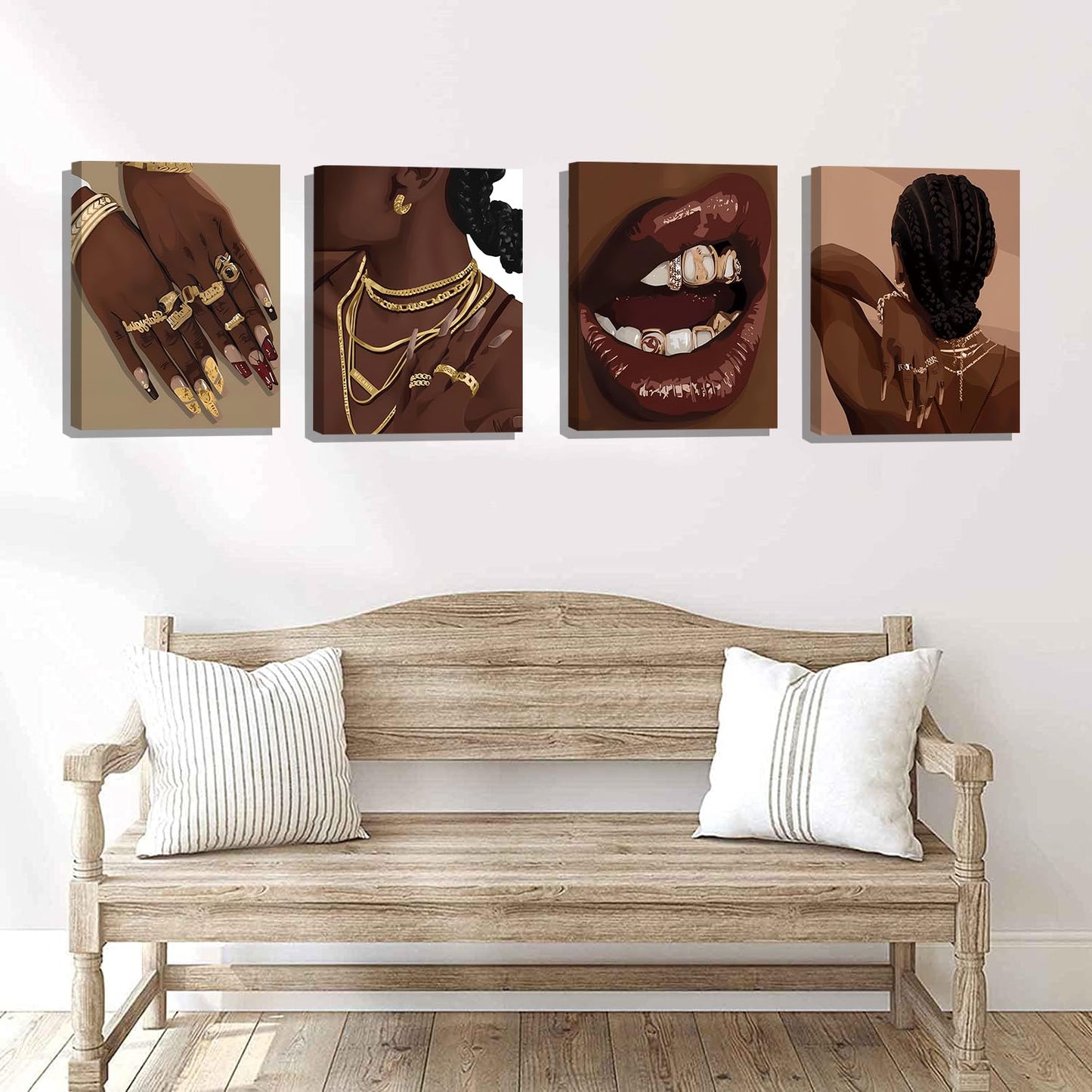 TANXM Black Woman Art Printing,Boho Black Female Wall Art, Black Girl Art Poster, Abstract African American Woman Wall Art Decor for Home Bedroom - Set of 4 (8"X10", No Frame