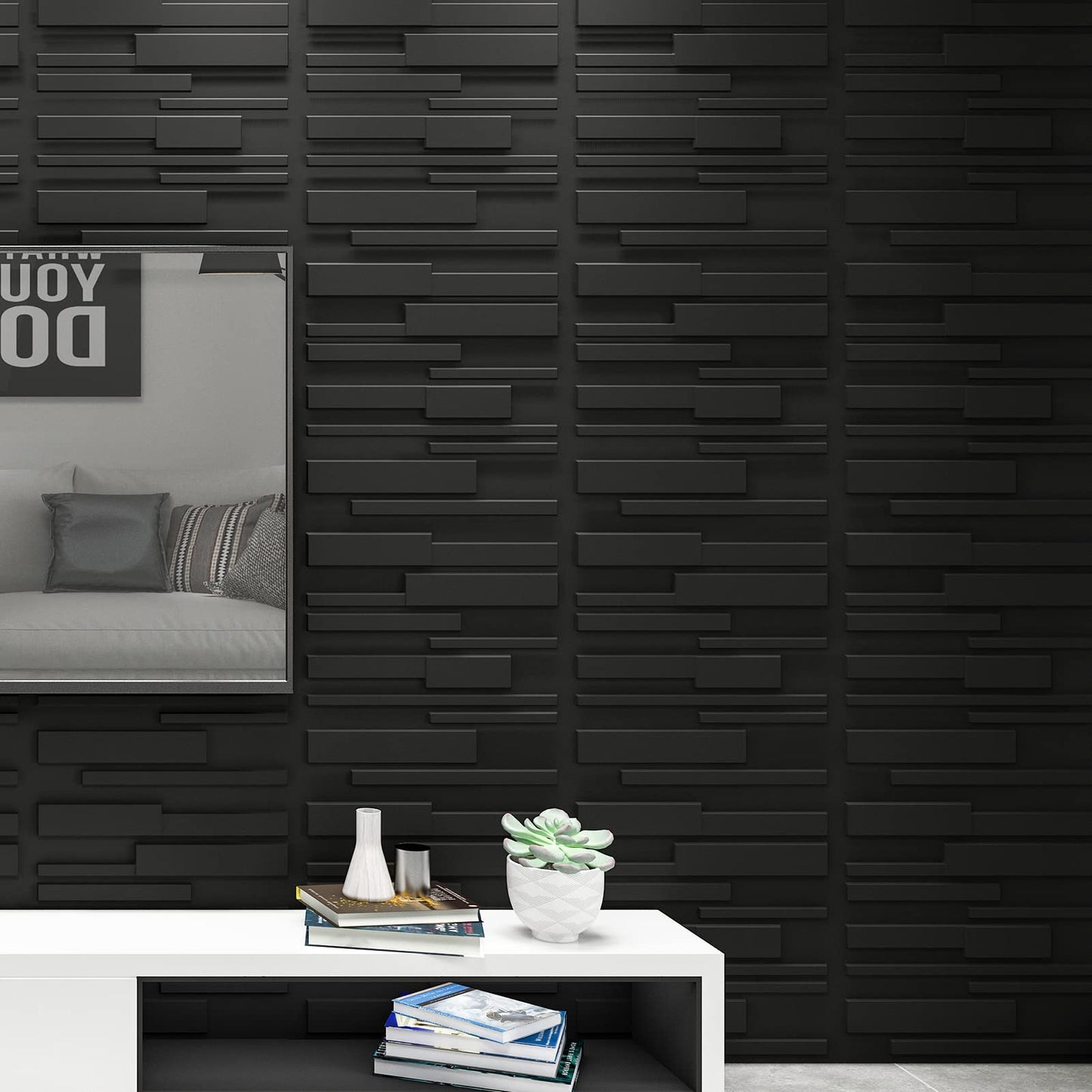 Art3d PVC Decorative Textures Black 3D Wall Panels for Interior Wall Décor, Black Wall Decor,Pack of 12 Tiles 32 Sq Ft