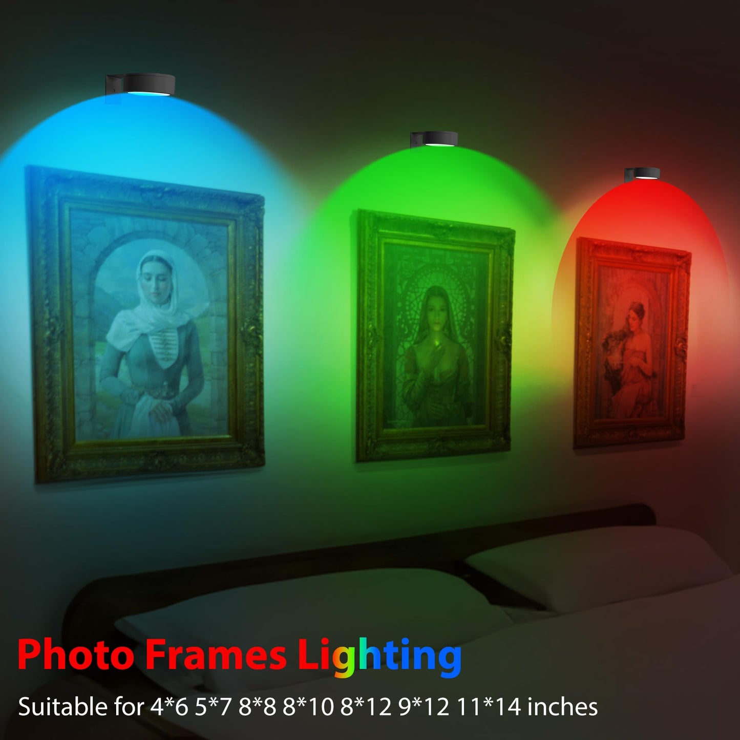 3Pcs Battery Operated Picture Light, Magnetic Led Painting Light with Remote Dimmable and Timer, 3 Lighting Modes Art Display Light for Picture Frame Paintings, Wireless Wall Decor Puck Lights, Gold