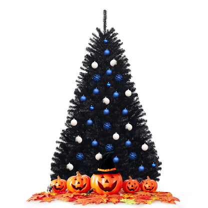 Goplus 6ft Unlit Black Christmas Tree, Artificial Halloween Tree with 1036 Branch Tips, Metal Stand, Xmas Full Tree for Indoor Holiday Carnival Party