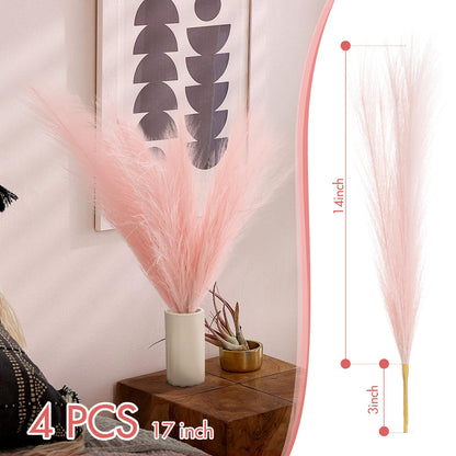 9 Pcs 17" Pampas Grass Decor Pink Purple Faux Dried Fluffy Fake Small Violet Pompas Artificial Pompous Short Stems Bouquet Flower Arrangement Vase Filler for Boho Home Wedding Decoration