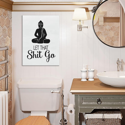 Funny Bathroom Wall Art Let That Shit Go Buddha Bathroom Wall Sign Hanging Decor Office Quotes Neon Posters Wall Decor for Toilet Bathroom Bedroom 11.5x15 Inches