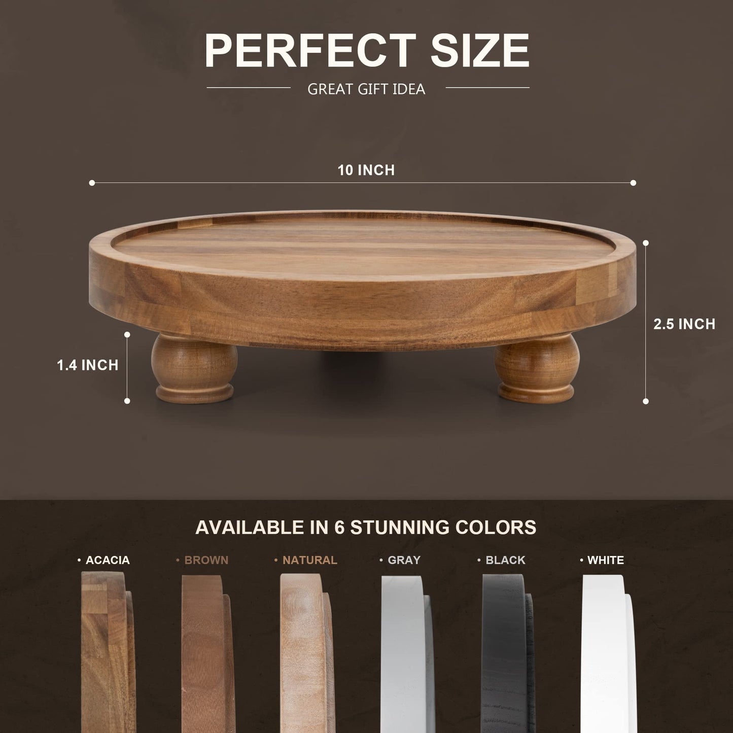 EOSAHR Modern Wood Riser for Display : Farmhouse Pedestal Stand for Kitchen Counter and Home Decor, Round Waterproof Display Tray for Soap on Sink (Black)