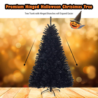 Goplus 6ft Unlit Black Christmas Tree, Artificial Halloween Tree with 1036 Branch Tips, Metal Stand, Xmas Full Tree for Indoor Holiday Carnival Party