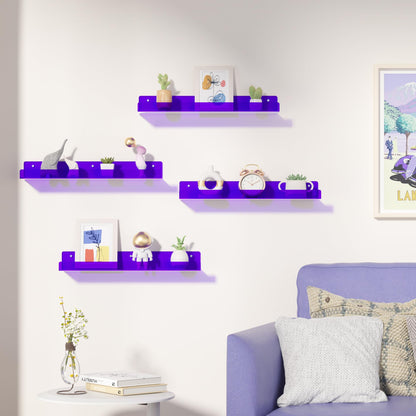 upsimples 4 Pack Acrylic Shelves for Wall Storage, 15" Floating Bookshelves for Kids, Display Shelf Organizer for Bathroom, Bedroom, Living Room, Kitchen, Room Decor, Clear