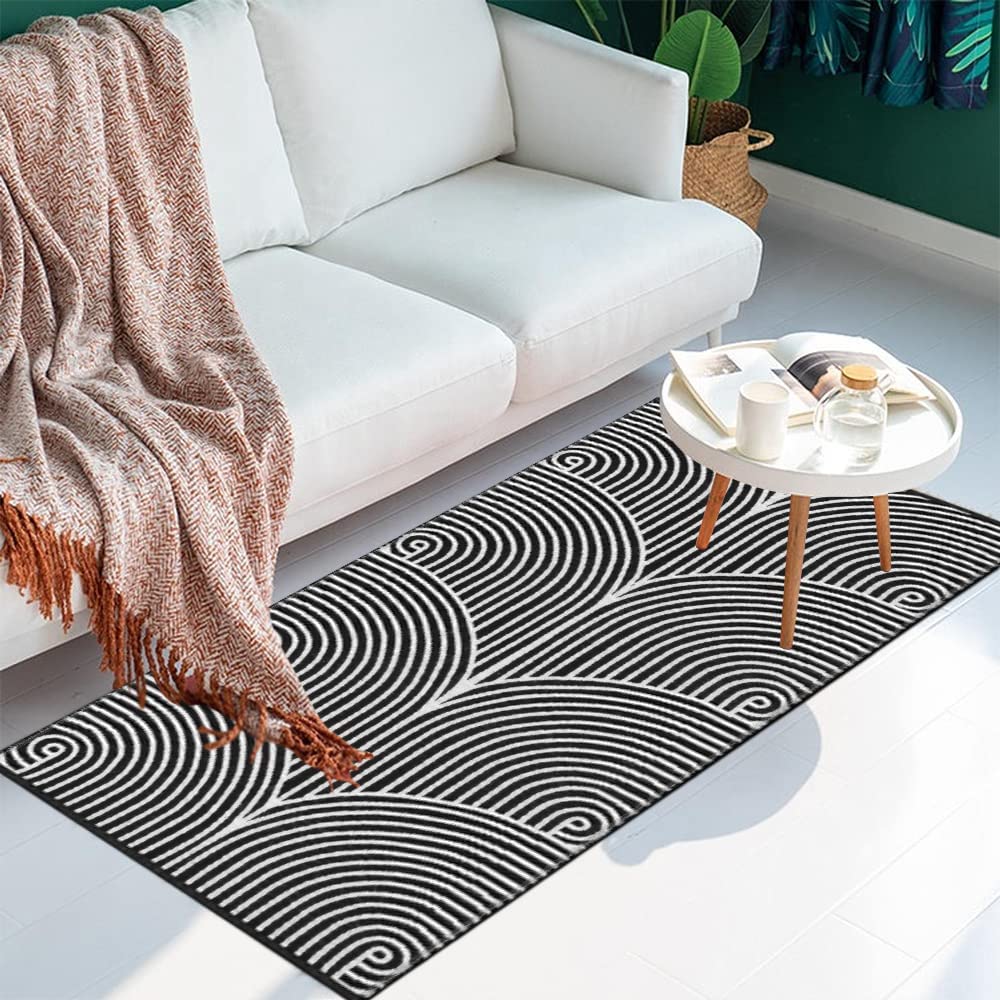 Tiffasea Woven Runner Rug 2'x6', Machine Washable Indoor Outdoor Rugs Cotton Woven Area Rug Hallway Runner Rug Entryway Rug for Living Room/Laundry/Bathroom/Bedroom(Black and White)