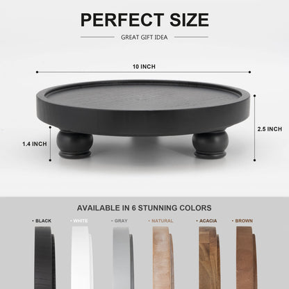 EOSAHR Modern Wood Riser for Display : Farmhouse Pedestal Stand for Kitchen Counter and Home Decor, Round Waterproof Display Tray for Soap on Sink (Black)