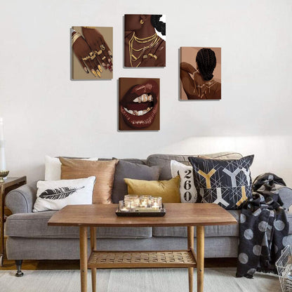 TANXM Black Woman Art Printing,Boho Black Female Wall Art, Black Girl Art Poster, Abstract African American Woman Wall Art Decor for Home Bedroom - Set of 4 (8"X10", No Frame