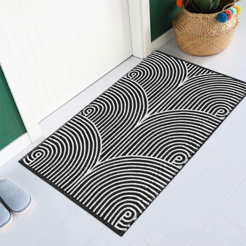 Tiffasea Woven Runner Rug 2'x6', Machine Washable Indoor Outdoor Rugs Cotton Woven Area Rug Hallway Runner Rug Entryway Rug for Living Room/Laundry/Bathroom/Bedroom(Black and White)