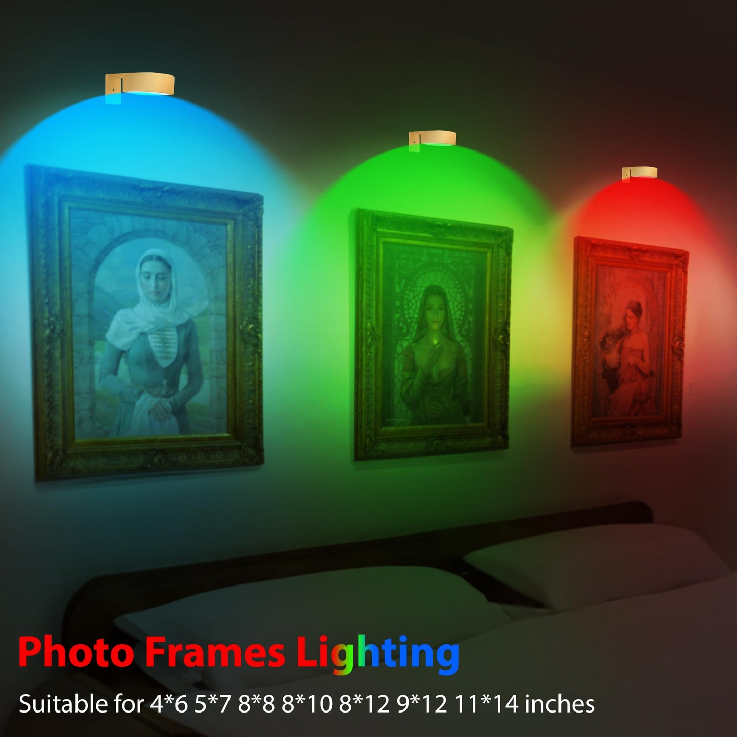 3Pcs Battery Operated Picture Light, Magnetic Led Painting Light with Remote Dimmable and Timer, 3 Lighting Modes Art Display Light for Picture Frame Paintings, Wireless Wall Decor Puck Lights, Gold