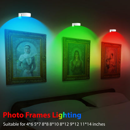 3Pcs Battery Operated Picture Light, Magnetic Led Painting Light with Remote Dimmable and Timer, 3 Lighting Modes Art Display Light for Picture Frame Paintings, Wireless Wall Decor Puck Lights, Gold