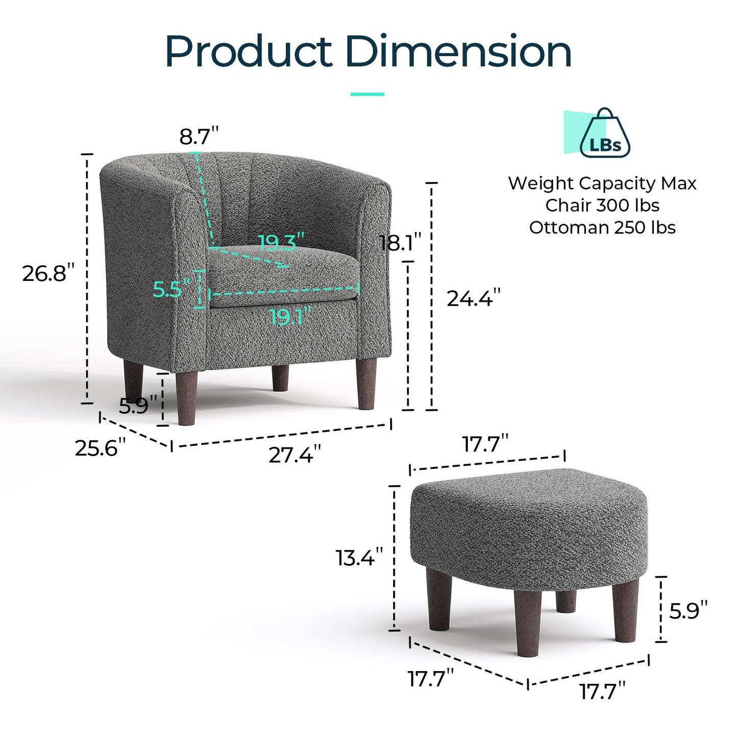 LINSY Accent Chair with Ottoman, Modern Barrel Chair Comfy Armchair Reading Chair with Footrest, Round Arms Chair for Living Room Bedroom Reading Room, Velvet, Olive