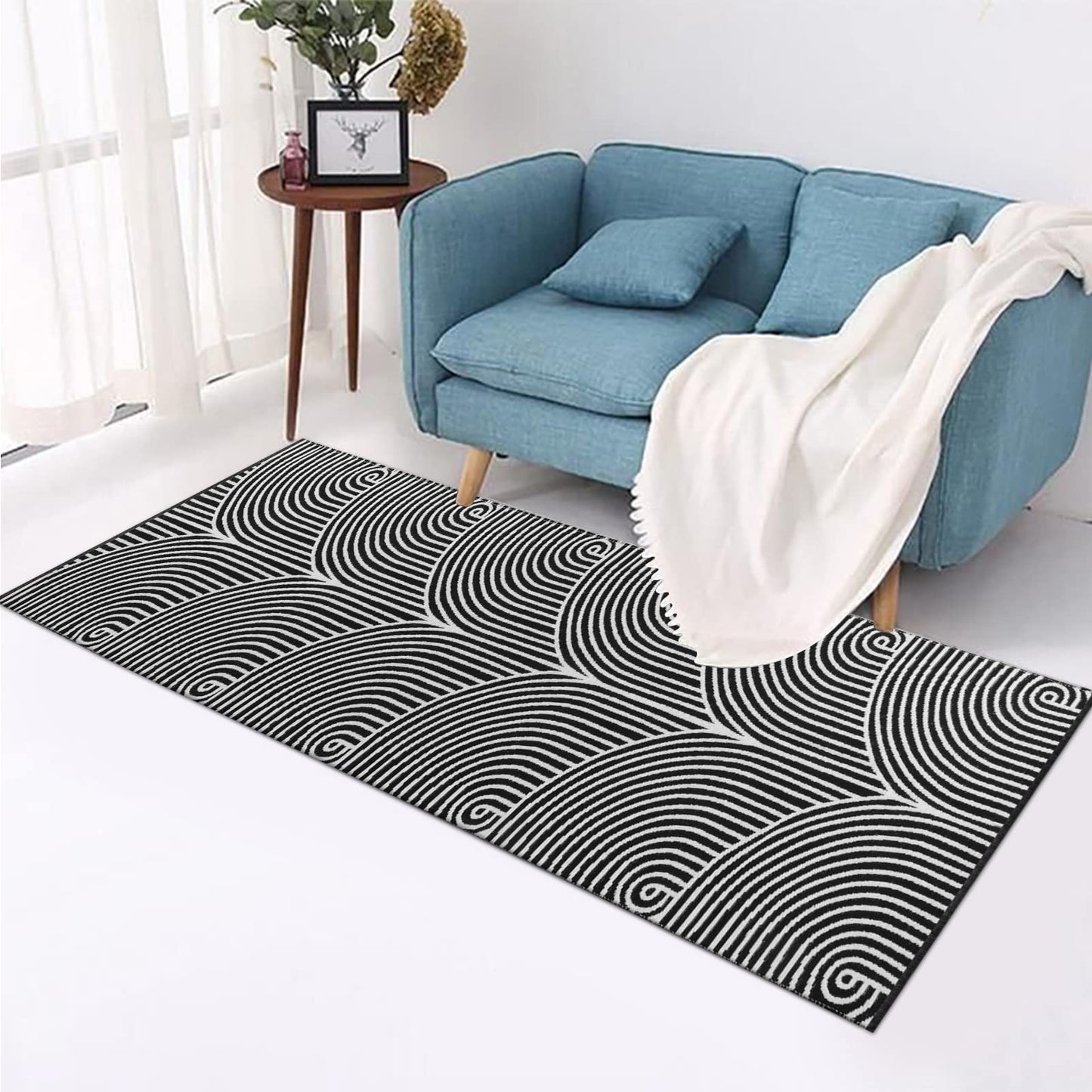 Tiffasea Woven Runner Rug 2'x6', Machine Washable Indoor Outdoor Rugs Cotton Woven Area Rug Hallway Runner Rug Entryway Rug for Living Room/Laundry/Bathroom/Bedroom(Black and White)