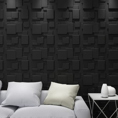 Art3d PVC Decorative Textures Black 3D Wall Panels for Interior Wall Décor, Black Wall Decor,Pack of 12 Tiles 32 Sq Ft