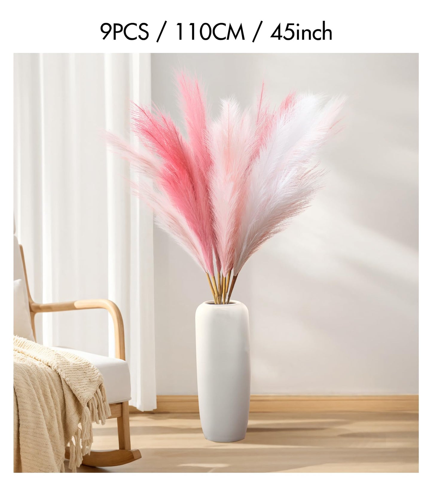 9 Pcs 17" Pampas Grass Decor Pink Purple Faux Dried Fluffy Fake Small Violet Pompas Artificial Pompous Short Stems Bouquet Flower Arrangement Vase Filler for Boho Home Wedding Decoration