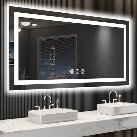 LOAAO 55X30 LED Bathroom Mirror with Lights, Anti-Fog, Dimmable, Backlit + Front Lit, Lighted Bathroom Vanity Mirror for Wall, Shatter-Proof, Memory Function, ETL Listed