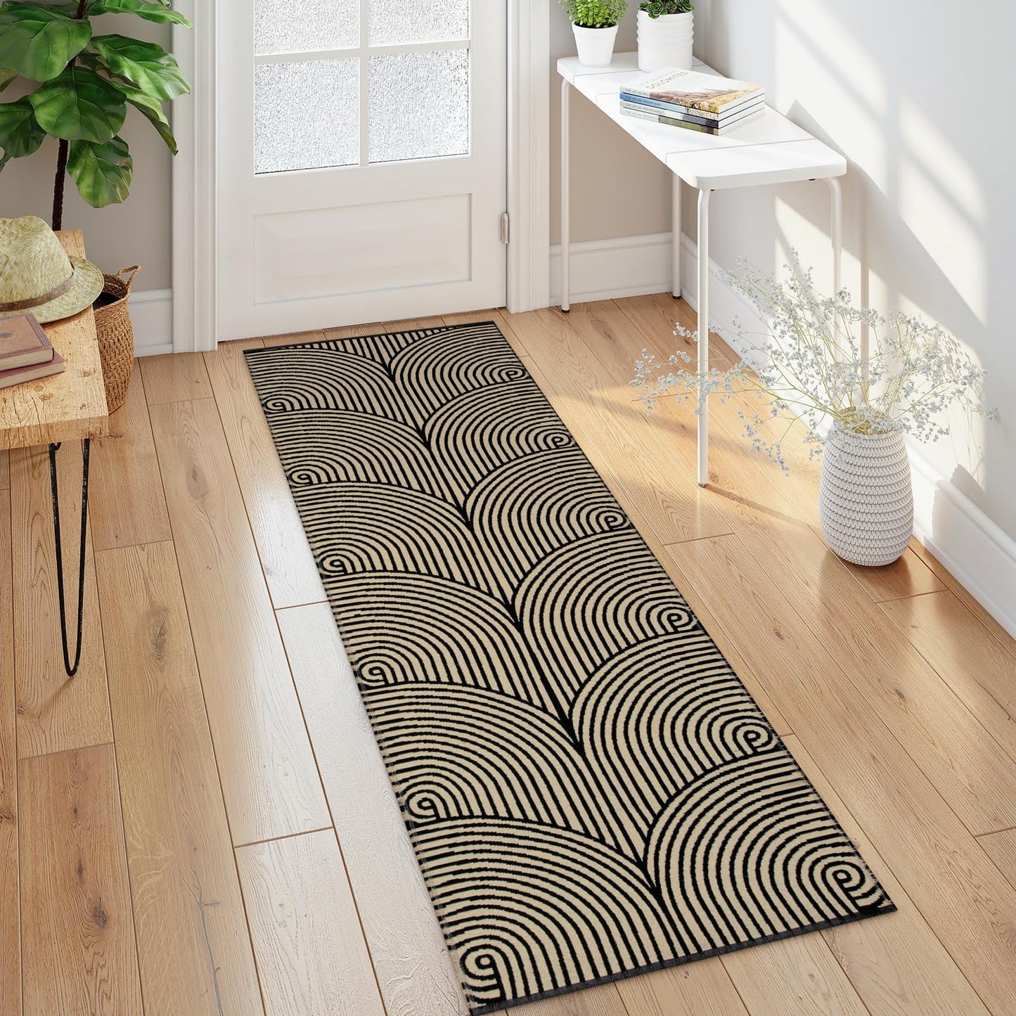 Tiffasea Woven Runner Rug 2'x6', Machine Washable Indoor Outdoor Rugs Cotton Woven Area Rug Hallway Runner Rug Entryway Rug for Living Room/Laundry/Bathroom/Bedroom(Black and White)